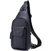 BULLCAPTAIN Borsa a tracolla da uomo in pelle, borsa a tracolla casual, zainetto da viaggio per escursionismo, nero, Zaini Sling