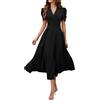 Genérico Abiti Donna Lunghi Estivi Eleganti Linea A Abbigliamento da Sera Manica A Sbuffo Abito Estate Scollatura a V Vestito Leggero da Donna Maxi Aria Abiti da Graduazione Impero, Nero , S