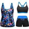 Aqua Eve Costume da bagno tankini da donna, 3 pezzi, costume da bagno con pantaloncini da ragazzo, canotta da nuoto, reggiseno sportivo e costumi da bagno modesti in bianco e nero, XS, Blu, floreale