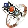 CELCIA JEWELRY Anello fatto a mano lapislazzuli, corallo e labradorite per le donne, gioielli in argento sterling reale, anello multitono impilabile impilabile, anello da cocktail, pietra di nascita Jun