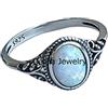CELCIA JEWELRY Real 925 Sterling Silver Solitaire White Lab Opal Gemstone Anello ovale, Anello Swirly, Regali di nozze, Anello di regali di fidanzamento, Anello minimalista, Pietra di nascita di ottobre