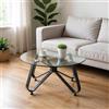 FurnitureR Tavoli da salotto, Tavoli Rotondo Minimalista con Piano in Vetro Temperato, Base Artistica a Forma di Farfalla, per la casa, il soggiorno, il patio, il giardino, 80 x 80 x 40 cm