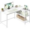 VASAGLE Scrivania Angolare a L, Scrivania Gaming per Computer con Scaffale Reversibile, Ripiano Regolabile in Altezza, per Studio Ufficio, 110 x 80 cm, Bianco Acero LWD135WF01