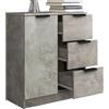 Shally Dogan Credenza in Legno Grigio con 1 Anta 3 Cassetti, Cassettiera Console Salvaspazio, Madia Multiuso Ideale per Ingresso, Soggiorno, Bagno, Ufficio, Maniglie Metallo, 60 x 30 x 70 cm (Cemento)