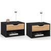 IDMarket - Set di 2 comodini a Parete a 1 cassetto Cathy con nicchia Effetto faggio Nero