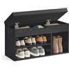VASAGLE Scarpiera Panca Ingresso, Panca Contenitore con Cuscino Imbottito, 3 Scomparti, Ripiani, Soggiorno Corridoio Camera da Letto, Portata 136 kg, Nero Ebano LHS030B03