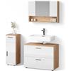 Livinity Set di mobili da bagno Ronco, Bianco lucido/Rovere dorato 80 cm | 3 pezzi · Mobile sottolavabo · Armadietto a specchio · Mobile medio