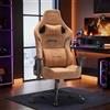 Devoko Sedia da Gaming Ergonomica in Pelle Scamosciata, Poltrona da Ufficio Gamer Reclinabile 90°-135°, Braccioli 3D Regolabili, Base in Metallo, Ruote Silenziose, Portata 180kg, Marrone Chiaro