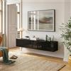 [en.casa] Mobile da Parete Porta TV con 2 Scomparti Chiusi Ante a Ribalta Pensile Multiuso Armadio Sospeso a Muro 160 x 32 x 30 cm - Nero Lucido