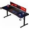 Devoko Scrivania Gaming 180 x 60 cm, Tavolo Gaming Ergonomica, Postazione con Piano del Tavolo in Fibra di Carbonio, Scrivania per Computer con Porta Bicchiere e Ganci per Cuffie, Nero