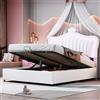 Azkoeesy 140 x 200 cm Letto matrimoniale imbottito con contenitore e illuminazione a LED, letto principessa, con doghe in legno e struttura in metallo, PU (bianco)