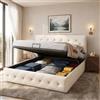 Fofetbfo - Letto capitonné 140 x 200 cm con spazio di archiviazione, rete idraulica doppia e testiera, imbottito, struttura per adulti e adolescenti