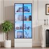 Lexiou Vetrina 80*34*200 cm, armadio alto con luci a LED, mobiletto laterale per soggiorno con 2 ante, vetrine con 2 cassetti, ripiani portaoggetti, libreria, ripiano espositivo, struttura in alluminio