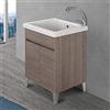 Inbagno Mobile lavatoio per Lavanderia con Vasca in Ceramica, L.61xP.51xH.87,5 cm, Linea Way in Diverse colorazioni, Vasca con strofinatoio Integrato (Rovere Scuro)