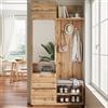 Bladez Appendiabiti compatto con specchio e panchina, 5 in 1, con scarpiera, cassetti e ganci, salvaspazio, in MDF, 90 x 34,5 x 190 cm, colore naturale