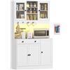HOMCOM Mobiletto da Cucina con LED e Ciabatta, Buffet con Armadi e Cassetti, Ante in Vetro, Telecomando Incluso, per Sala da Pranzo e Soggiorno, 103x40x180cm, Bianco