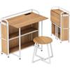 GIANTEX Scrivania per Computer con Piano Pieghevole e Stazione di Ricarica, 2 Ripiani Portaoggetti e Sgabello Rotondo, 90 x 55 cm, Ideale per Studio, Camera da Letto e Sala da Pranzo