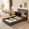 Blishom Letto contenitore idraulico 140 x 200CM, letto matrimoniale imbottito con testiera e contenitore, giroletto con rete a doghe, letto per ragazzi, senza materasso (Grigio scuro, 120X200)