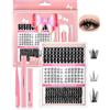 DAFNE 180PCS Kit Ciglia Finte Extension DIY Kit, Ciuffetti Ciglia Finte, Cluster Lashes, Extension Ciglia Ciglia Finte Ciuffetti Extension Ciglia Nero Bond e Seal Glue Remover Pinzette(3 stili)