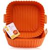 CRISPHUNTER Teglie Quadrate in Silicone Rigido per Friggitrice ad Aria, Set 2 Pezzi Misura 25 x 22 x 7,3 cm, BPA FREE, Cestelli Riutilizzabili, Resistenti e Pieghevoli