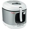 Moulinex Friggitrice elettrica, serbatoio da 3 litri, rivestimento antiaderente, termostato, timer, indicatore luminoso, setaccio filtrante brevettato, filtro a carbone, Mega AM480070, bianco/argento