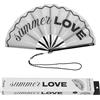 Fisura - Ventaglio XXL con Messaggio "Summer Love". Ventaglio Grande da Festival in Legno Moderno e colorato. Ventaglio a Mano Bianco con Laccetto. Dimensioni: 64 x 33 cm.