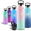 Motswedi Borraccia Termica, 500 ml Senza BPA, Borracce Bambini, Bottiglia Acqua Con Cannuccia e 2 Coperchi, Borraccia Acciaio, 18/8 Acciaio Inossidabile, Borracce - Rosa chiaro & Verde chiaro