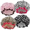 NONE 1PC Cuffia da doccia impermeabile Stampa leopardata Doppio strato Elastico Doccia Copertura per capelli Riutilizzabile Punto d'onda Cuffia da doccia Forniture per il bagno