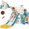 AIYAPLAY Scivolo AIYAPLAY per bambini 5 in 1 con canestro da basket, telescopio, spazio di archiviazione, palloncino e superficie antiscivolo per l'arrampicata, ai