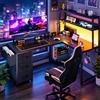 Mihtrov Scrivania a L con supporto per schermo, Scrivania da gaming con illuminazione LED, Scrivania per computer con presa di corrente, Scrivania angolare con cassetto portadocumenti e supporto per schermo