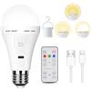 Lampadina LED di Emergenza E27 Ricaricabile USB Tipo C 3000K-6000K Luce a Tre Colori Variabili con Telecomando per Illuminazione Domestica Interna