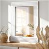 HLFMVWE Grande specchio da parete rustico, rettangolare vintage con cornice in legno, grande specchio decorativo per casa colonica, soggiorno, bagno, camera da letto, ingresso, bianco, 45 x 65 cm