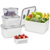 LPAMABA 4 Contenitori Frutta e Verdura Frigo con Cestello di Scarico 4,15 L + 3,15 L + 1,7 L + 0,8 L Contenitori Frigo con Coperchio Contenitori per Alimenti Freschi per Frigorifero, Impilabili