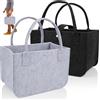 PUWOWYE 2 Pezzi Borsa in Feltro, Pieghevole Sacchetti in Feltro, Grande Borsa Shopper in Feltro, 30x20x18cm, Nero & Grigio Chiaro