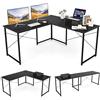 COSTWAY Scrivania Angolare per Computer con Supporto per Monitor, Scrivania Porta PC in Legno, Scrivania Salvaspazio e Moderna per Ufficio e Studio, 240 x 60 x 74 cm (Nero)