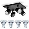 Philips Runner Lampada faretti da soffitto (Nero) - Luce bianca calda - Faretto da soffitto 4 punti luce - GU10 - Non dimmerabile