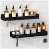 Wisfame Mensola Doccia Senza Foratura, 40cm Porta Shampoo Doccia con 8 Ganci, Nero Mensole Bagno, Mensola da Muro da Doccia, Antiruggine (2 Pezzi)
