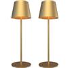 Ledvion - 2x Lampade da Tavolo LED Ricaricabili, Ottone Dorato, Dimmerabili 2700K-5000K, 200 Lumen, IP54, Batteria 4400mAh, Controllo Touch, Regolabili, USB-C, Uso Interno & Esterno, Nyra