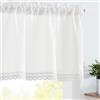 TOPICK Tenda da Cucina Cantoniera Corta Piccola Tenda, Bianco 125L x 45A (cm) 1 Pannello con Passante per Asta, Misto con Pizzo, per Finestra Sotto Lavello, Armadio, Mobile Basso Copertura