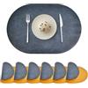 Wanlvhu Set di 6 tovagliette ovali, tovagliette in similpelle per tavolo da pranzo, tovagliette reversibili resistenti al calore, lavabili e cancellabili per interni ed esterni, Blu/Giallo