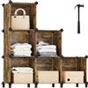 SONGMICS Scaffale a 6 Cubi, Organizzatore Modulare, Portaoggetti in Plastica con Piedini, Scarpiera, Cubo 30 x 30 x 30 cm, Soggiorno, Camera da Letto, Martello di Gomma, Marrone Vintage LPC111A01