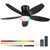Surtime Ventilatori a soffitto RGB con luci-92CM Ventilatore a soffitto a basso profilo con luce e controllo remoto/APP,DC reversibile,Ventilatori a soffitto dimmabili a LED per camera da letto(Nero)