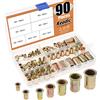 Keadic 90PCS metrico misti zincato acciaio al carbonio Rivet dado testa piatta filettato inserto Nutsert assortimento kit - Dimensioni, comprende m3 M4 M5 M6 M8 M10 M12