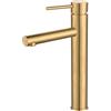 VALAZ Rubinetto Bagno Lavabo Alto Oro Spazzolato Protezione PVD | Apertura a Freddo, Miscelatore Lavabo Bagno Acqua Fredda e Calda | Installazione Facile | Ottone, Inossidabile, Serie Nansa