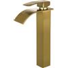 VALAZ Rubinetto Bagno Lavabo Cascata Dorato Spazzolato Protezione PVD | Miscelatore Lavabo Bagno Acqua Fredda e Calda, Risparmio Acqua | Installazione Facile | Ottone, Inossidabile, Serie Aljibe