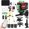 Risegun Laser a linee incrociate con treppiede, 4D 16 linee verdi, 4 X 360 °Livello Laser Autolivellante con 3600 mAh x 3 batterie ricaricabili per interni, cantiere