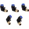 CNCTEC Raccordo pneumatico ad innesto ad angolo 90° da 1/8 a 10 mm, 5 pezzi, connettore ad aria compressa, qualità industriale