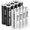 BONAI 16 Pile Ricaricabili Ni-MH Kit Combinato con 8 AA e 8 AAA Alta Capacità 1.2V 1200 Cicli di Ricarica per Telecomandi Fotocamere Giocattoli e Luci Solari Precaricate