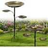 Bibykivn Bagnetto per Uccelli in Metallo da Giardino - 2 in 1 Vasca per Uccelli e Mangiatoia, Bird Bath Vintage con Picchetto, Abbeveratoio per Uccelli da Terra e Decorazione Giardino per Esterno (Bronzo)