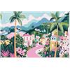MuchoWow© Póster De Jardín 120x80 cm Terraza Exterior Accesorios Jardin Decoracion Pared Decorativa Balcon Wall Decoration Posters Decorativos Colorido - Casas - Colinas - Rosa